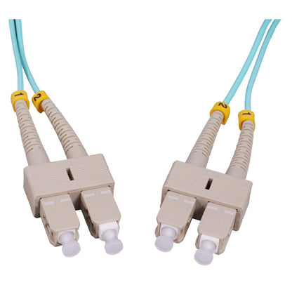 7 m SC to SC UPC Fiber Optic Patch Cable, 2.0 mm, Duplex, OFNR, OM3 Multimode, Aqua Image 2