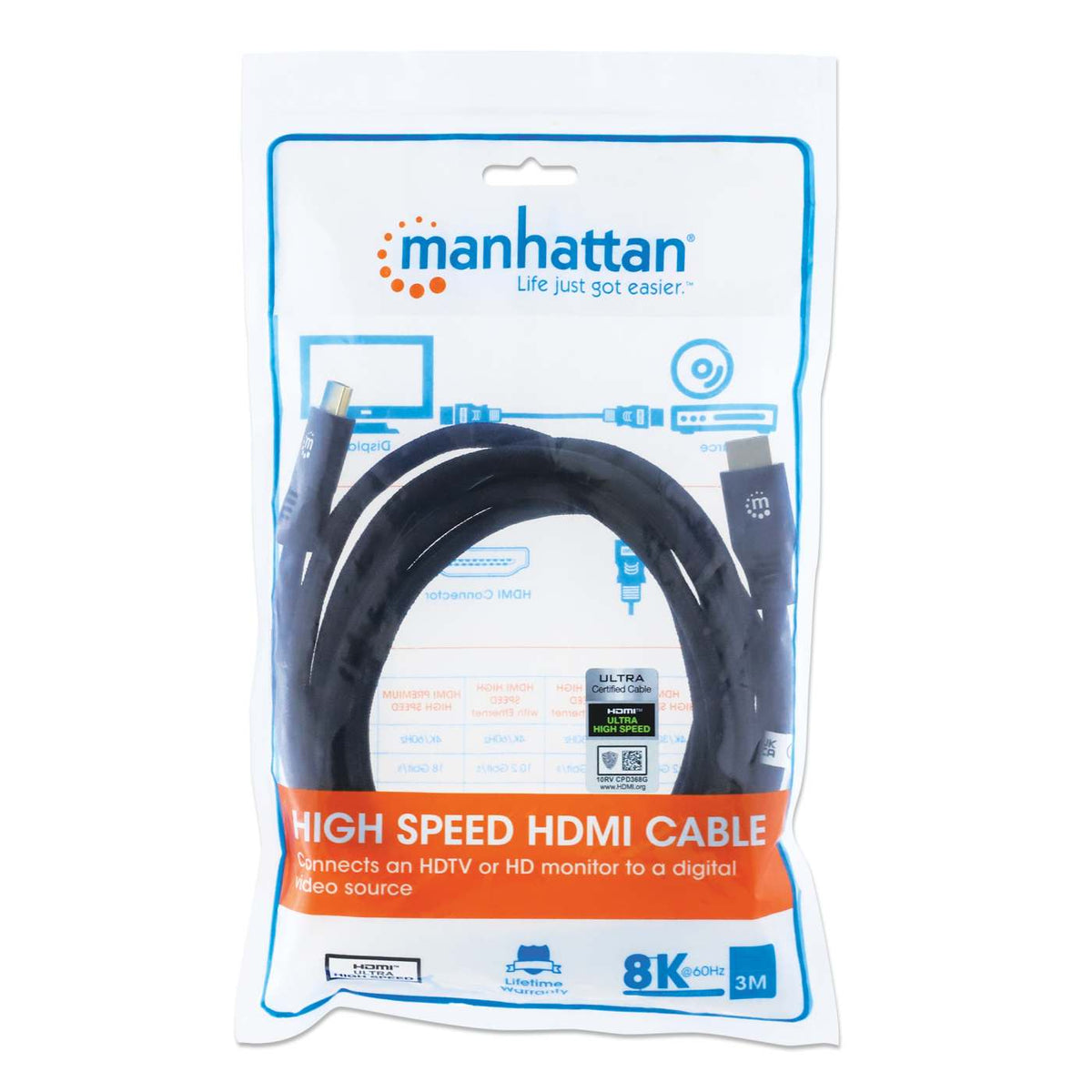 8K@60Hz Certified Ultra High Speed HDMI Cable with Ethernet, 3 m (10 ft.) Packaging Image 2