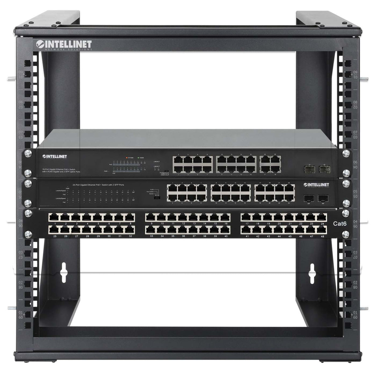 9U 19" Wall Mount 2-Post Open Frame Network Rack, Black Image 7
