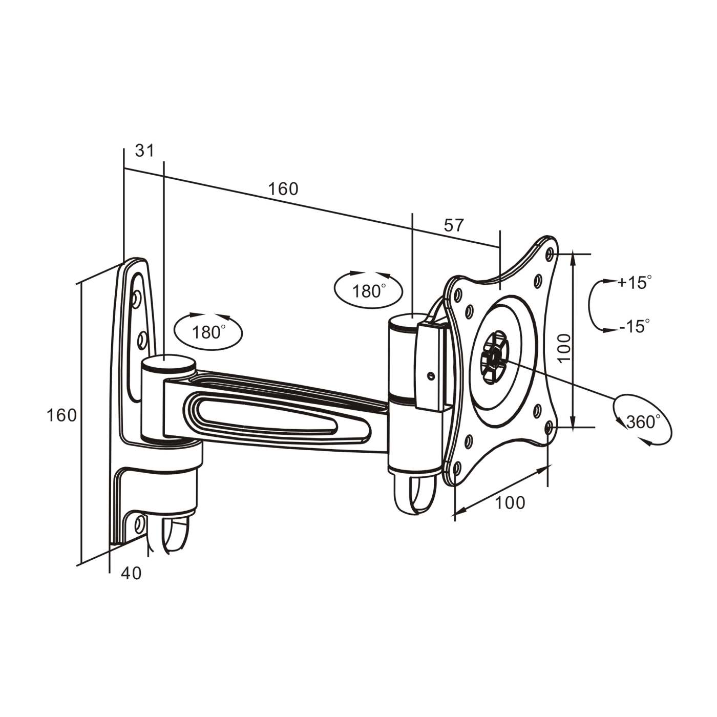 Articulating TV Wall Mount, for 13" to 27" Displays Image 7