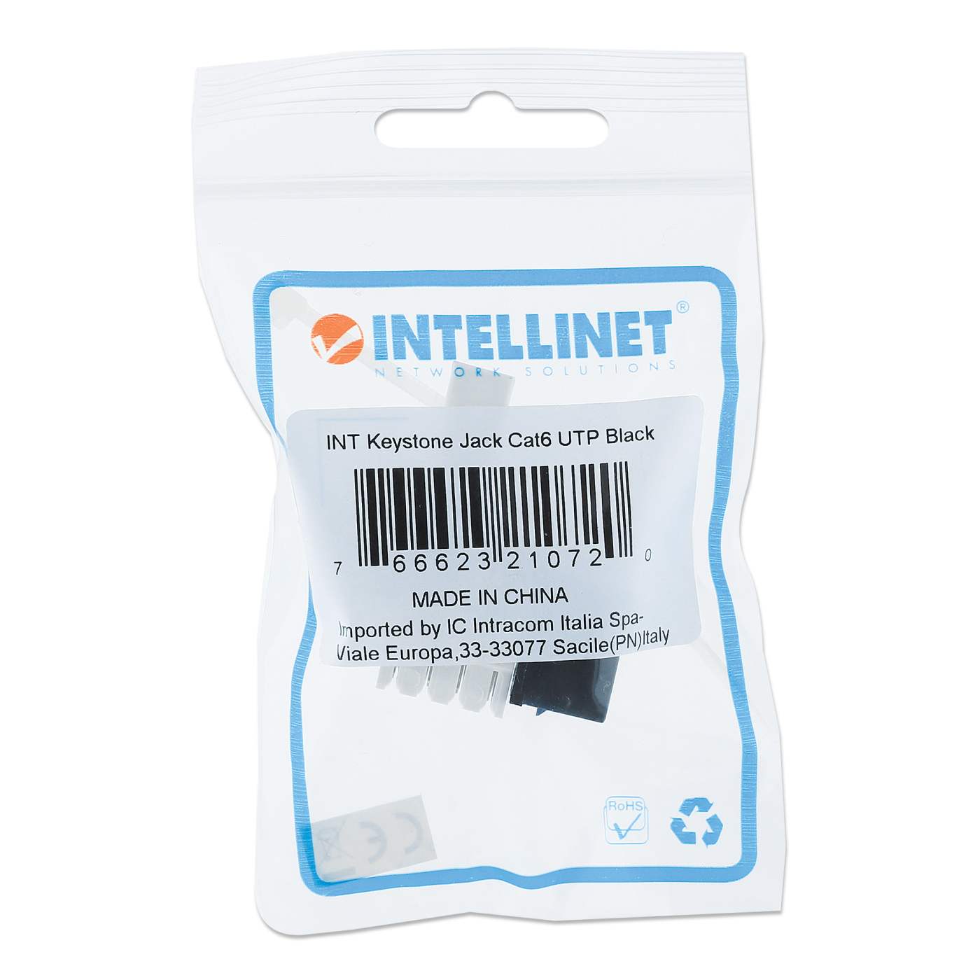 Cat6 Punch-Down Keystone Jack, Black Packaging Image 2