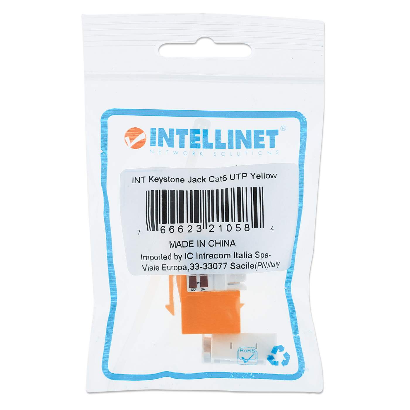 Cat6 Punch-Down Keystone Jack, Yellow Packaging Image 2