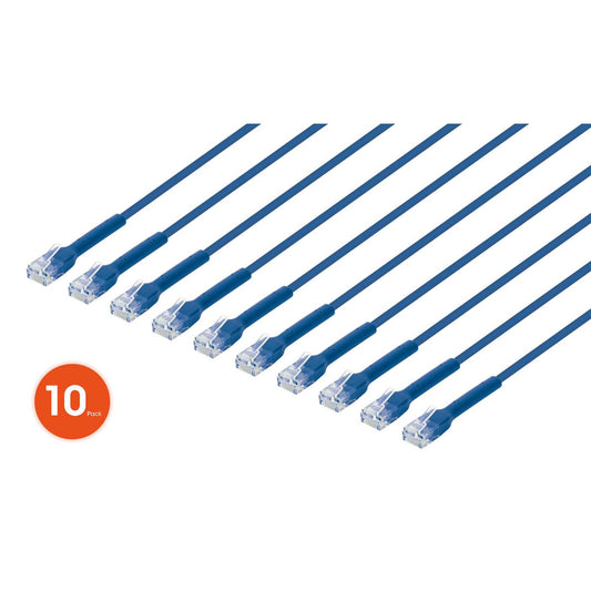 Cat6 U/UTP FlexiBoot Slim Network Patch Cable, 10 ft., Blue, 10-Pack Image 1