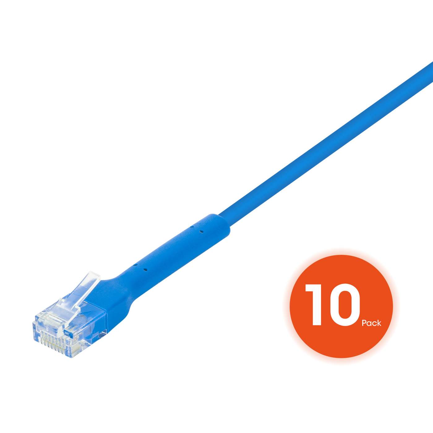 Cat6 U/UTP FlexiBoot Slim Network Patch Cable, 10 ft., Blue, 10-Pack Image 3