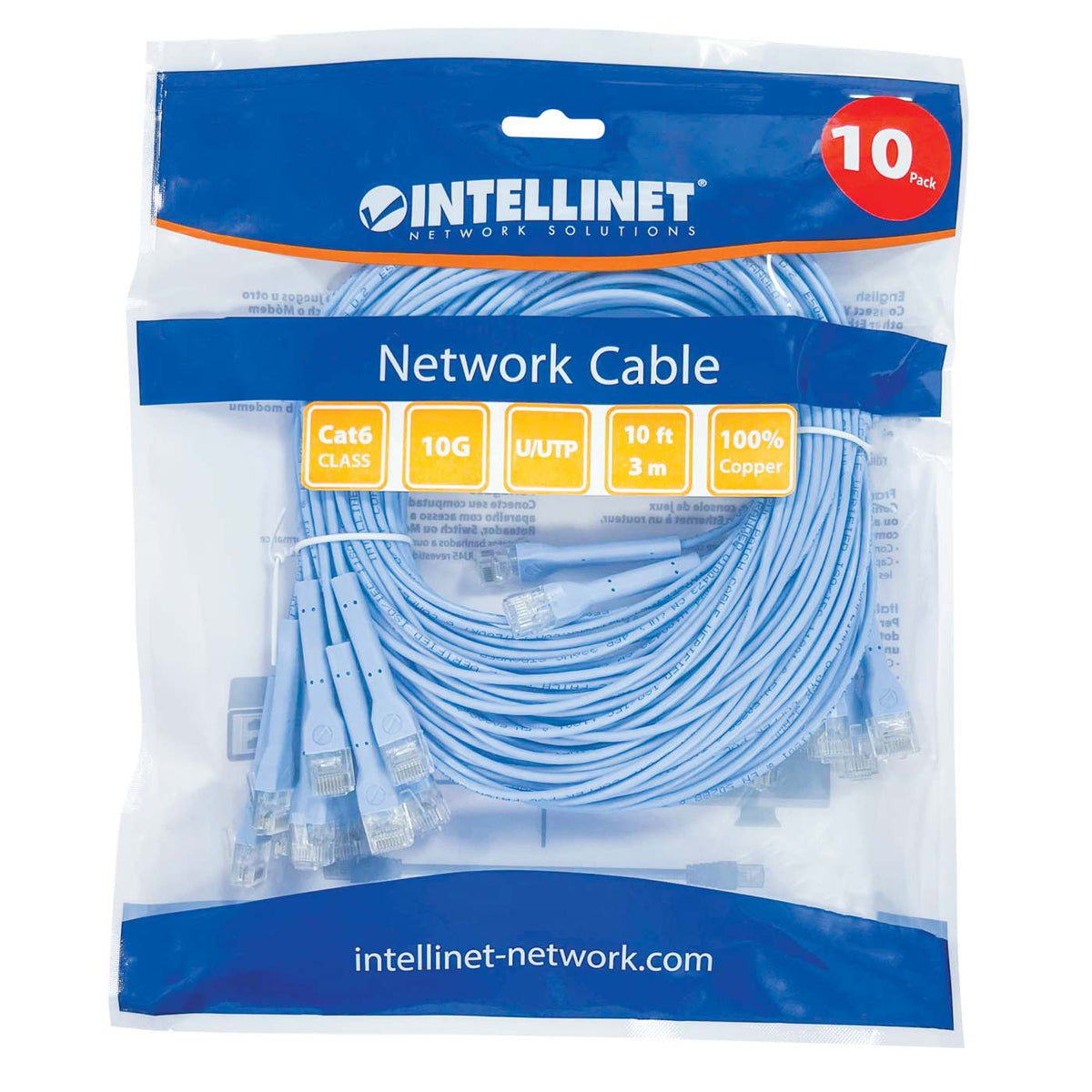 Cat6 U/UTP FlexiBoot Slim Network Patch Cable, 10 ft., Blue, 10-Pack Packaging Image 2