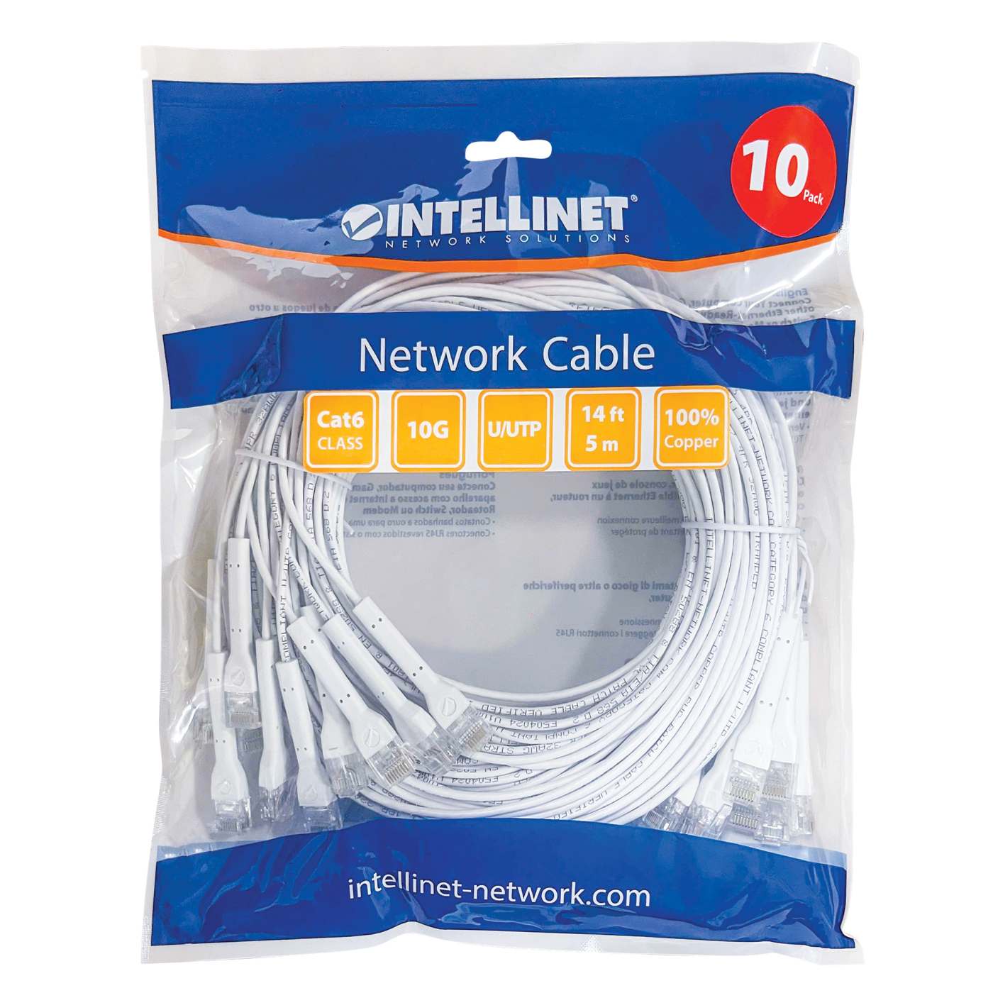 Cat6 U/UTP FlexiBoot Slim Network Patch Cable, 14 ft., White, 10-Pack Packaging Image 2