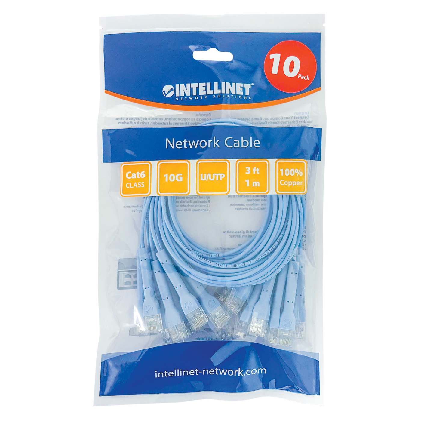 Cat6 U/UTP FlexiBoot Slim Network Patch Cable, 3 ft., Blue, 10-Pack Packaging Image 2
