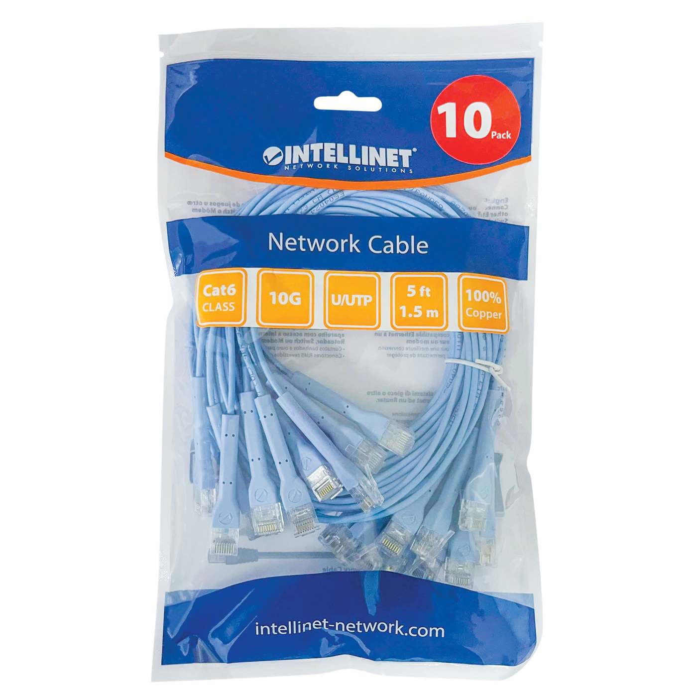 Cat6 U/UTP FlexiBoot Slim Network Patch Cable, 5 ft., Blue, 10-Pack Packaging Image 2