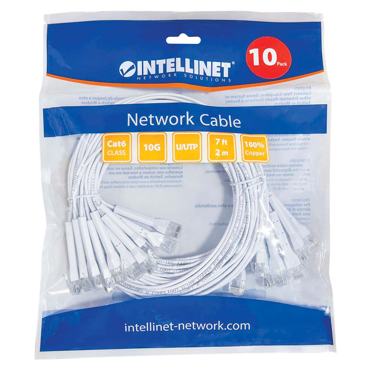 Cat6 U/UTP FlexiBoot Slim Network Patch Cable, 7 ft., White, 10-Pack Packaging Image 2