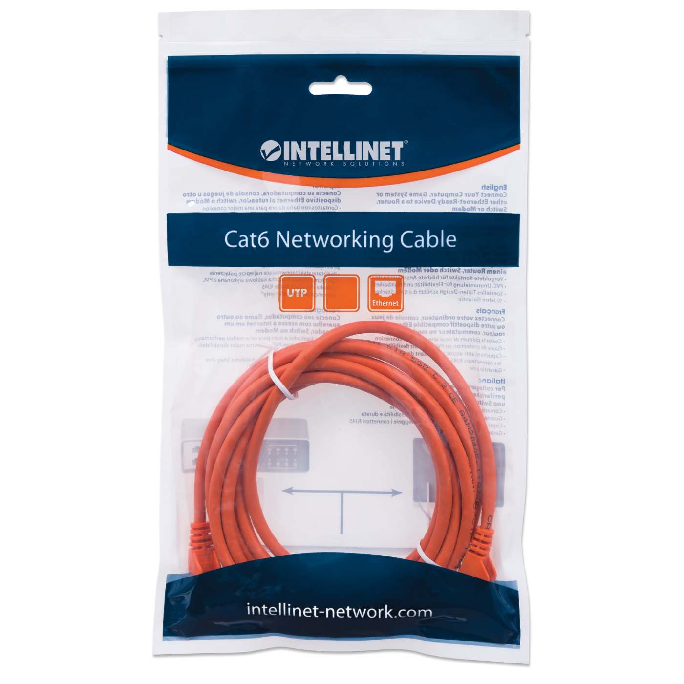 Cat6 U/UTP Network Patch Cable, 0.6 m (2 ft.), Orange Packaging Image 2