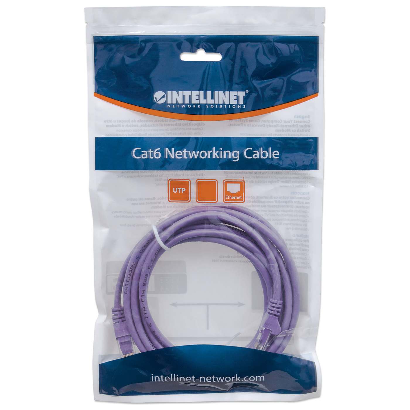 Cat6 U/UTP Network Patch Cable, 10 m (35 ft.), Purple Packaging Image 2