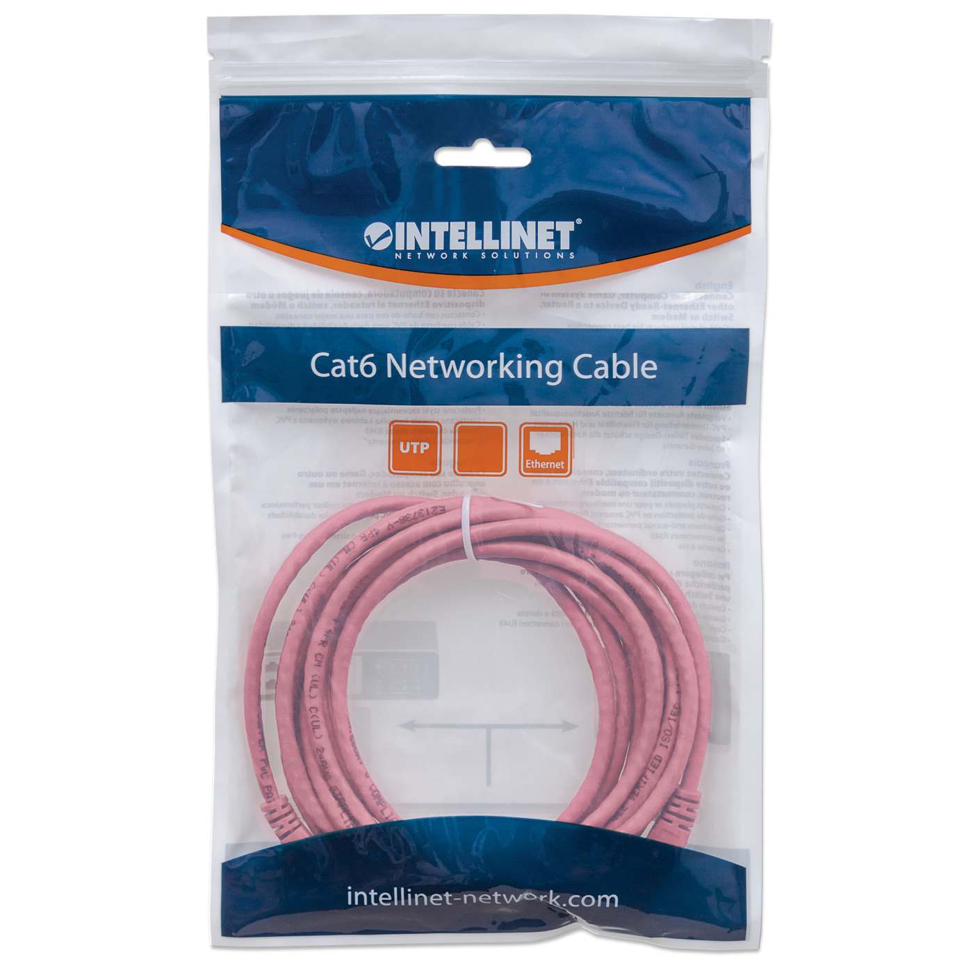 Cat6 U/UTP Network Patch Cable, 1.5 m (5 ft.), Pink Packaging Image 2