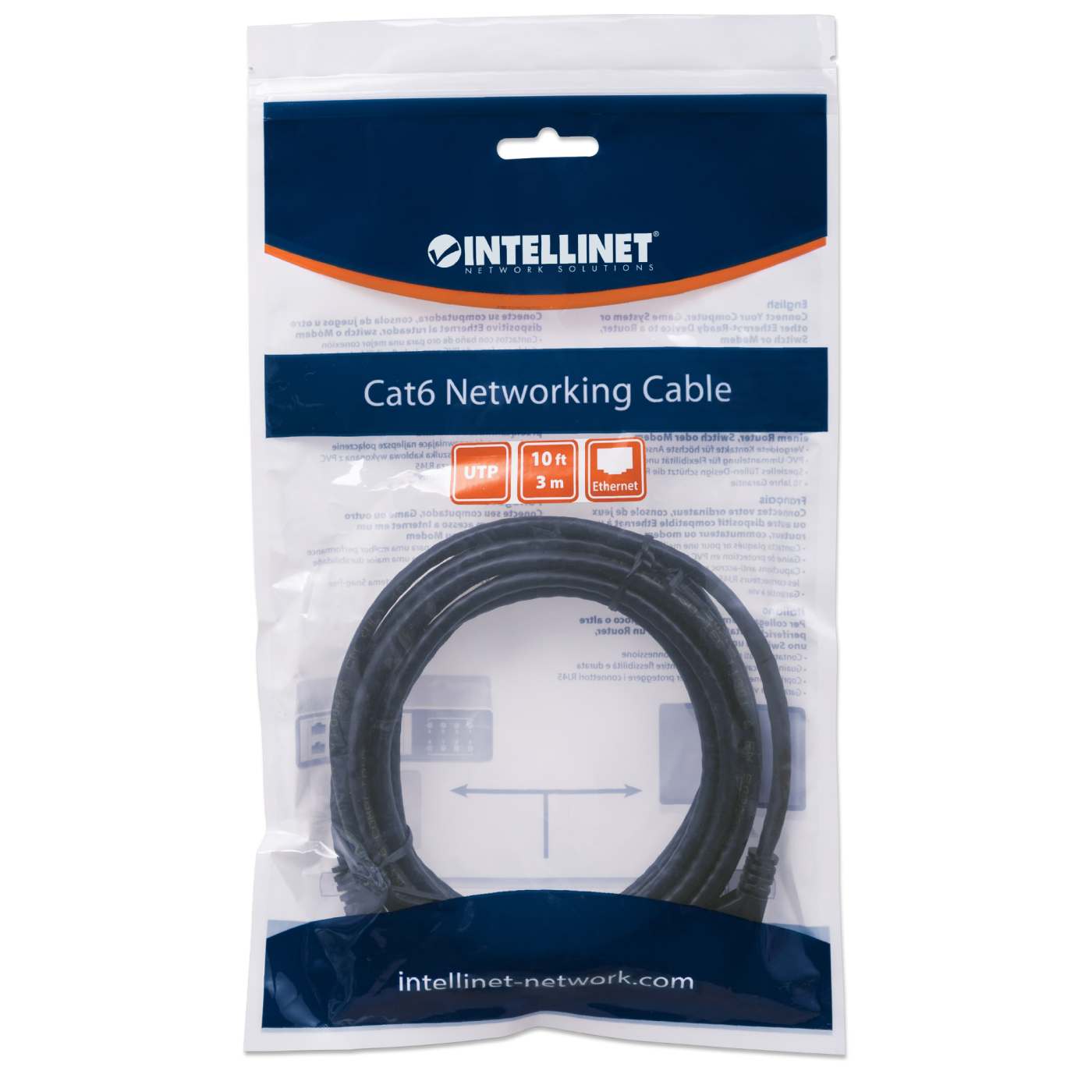 Cat6 U/UTP Network Patch Cable, 3 m (10 ft.), Black Packaging Image 2