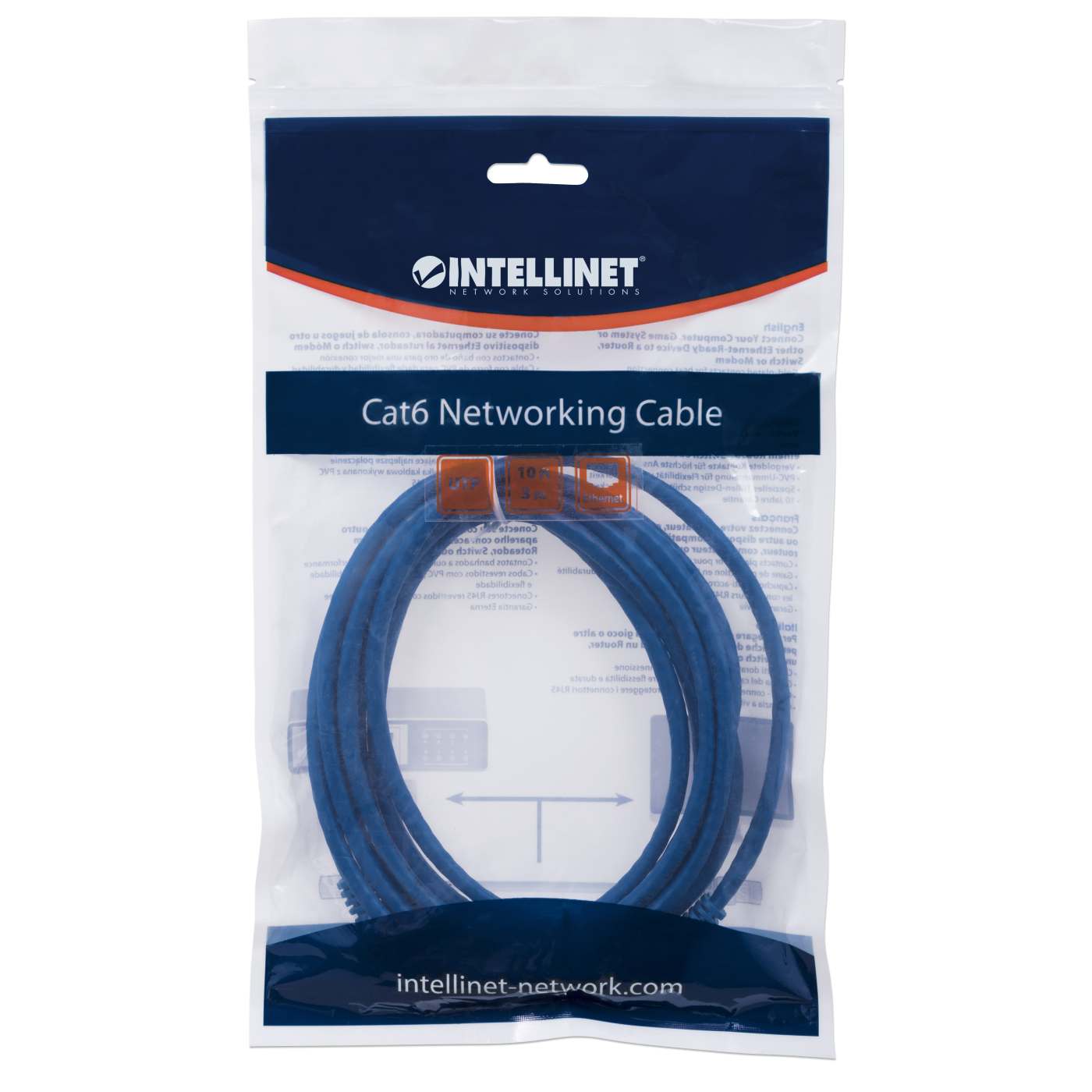 Cat6 U/UTP Network Patch Cable, 3 m (10 ft.), Blue Packaging Image 2