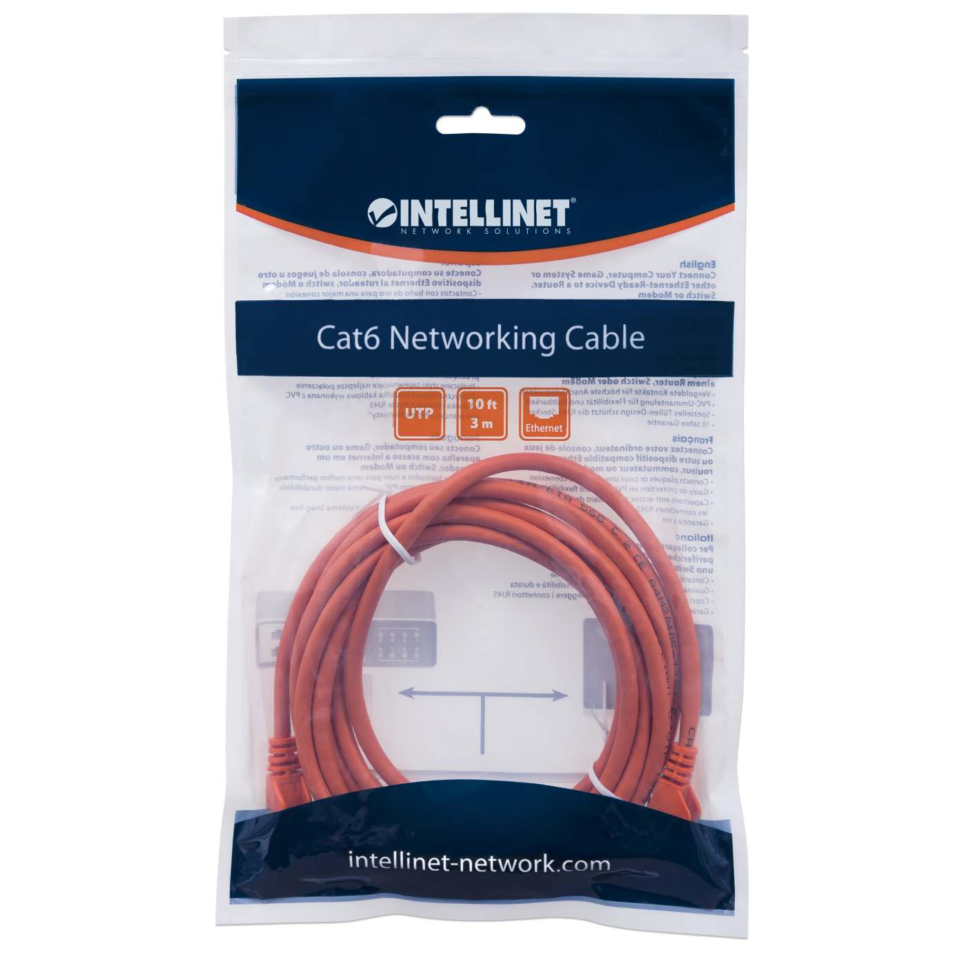 Cat6 U/UTP Network Patch Cable, 3 m (10 ft.), Orange Packaging Image 2