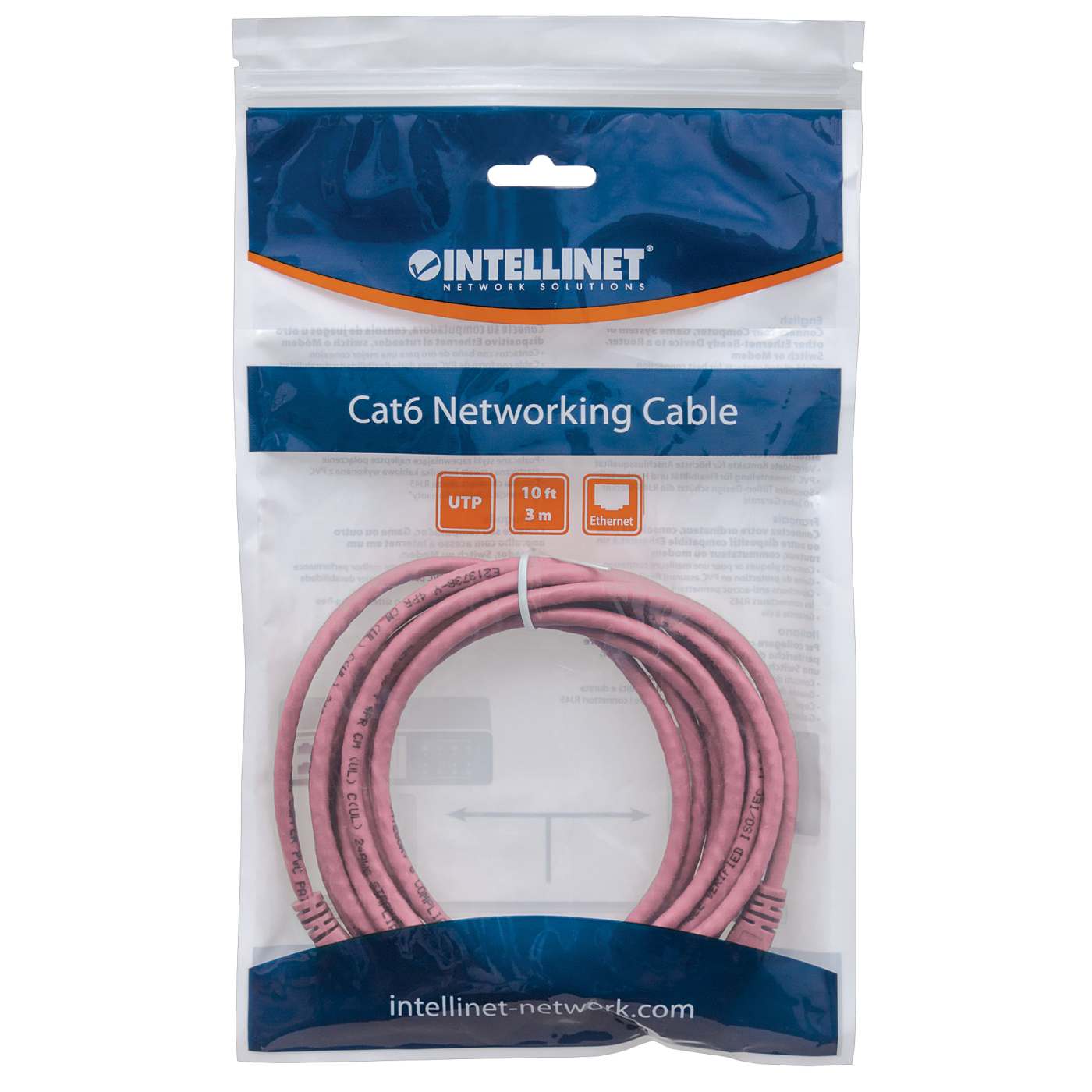 Cat6 U/UTP Network Patch Cable, 3 m (10 ft.), Pink Packaging Image 2