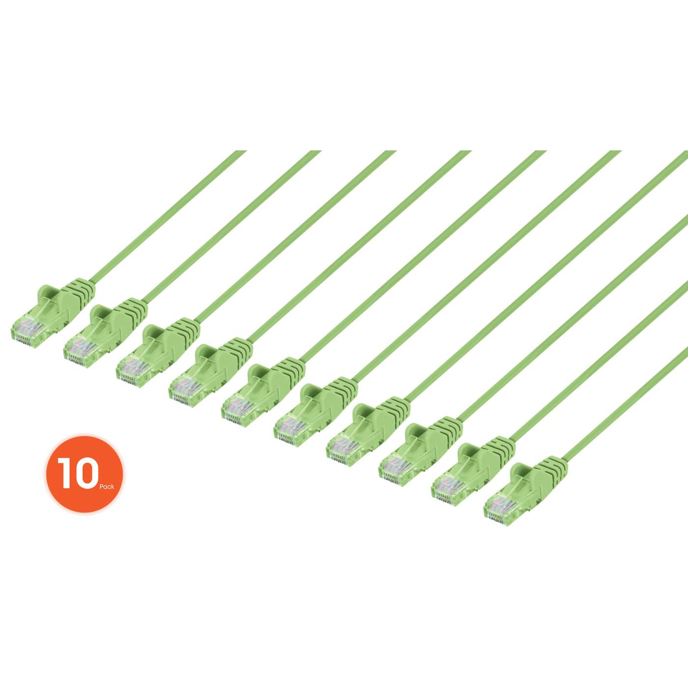 Cat6 U/UTP Slim Network Patch Cable, 10 ft., Bright Green, 10-Pack Image 1
