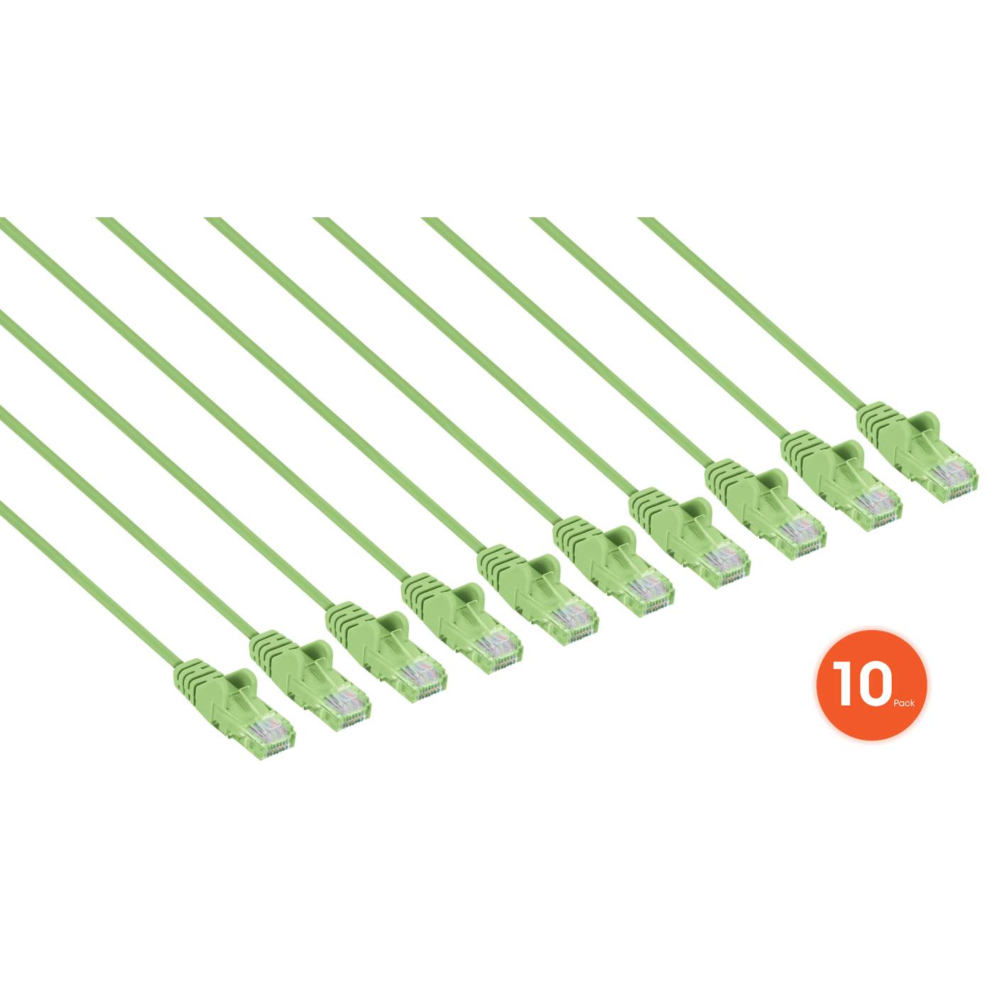 Cat6 U/UTP Slim Network Patch Cable, 10 ft., Bright Green, 10-Pack Image 2