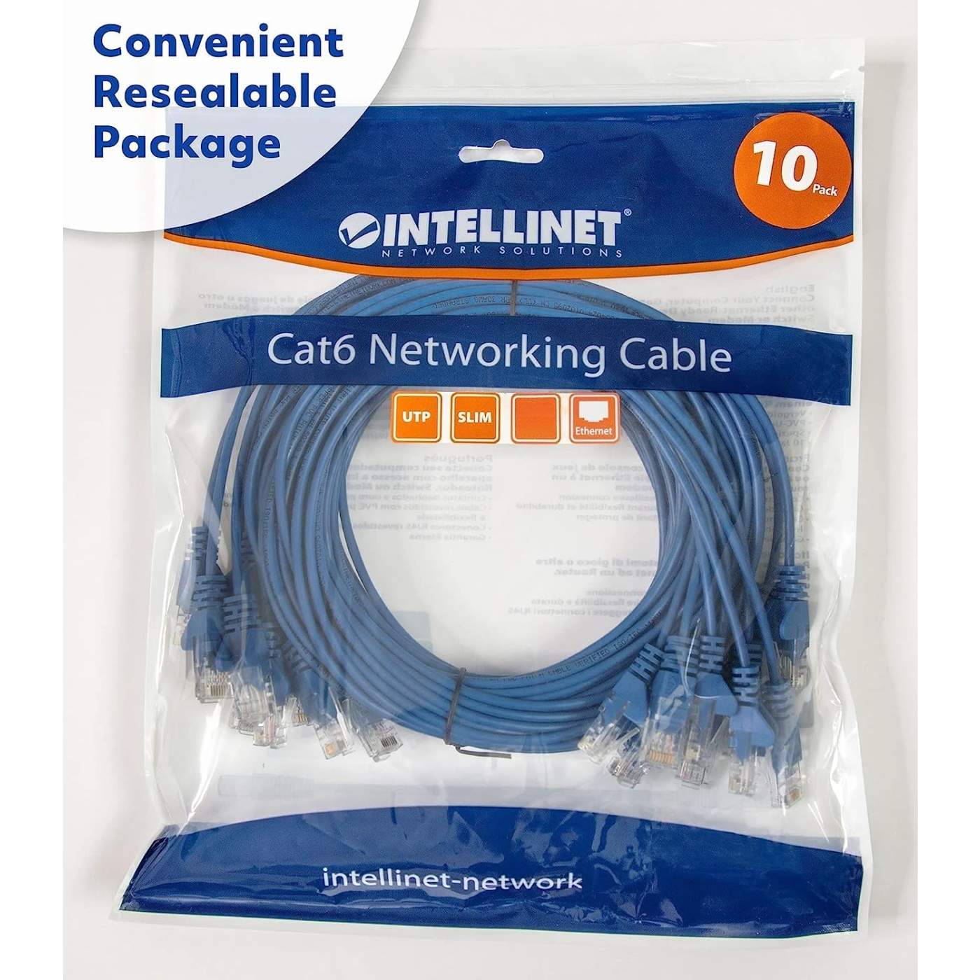 Cat6 U/UTP Slim Network Patch Cable, 14 ft., Blue, 10-Pack Packaging Image 2