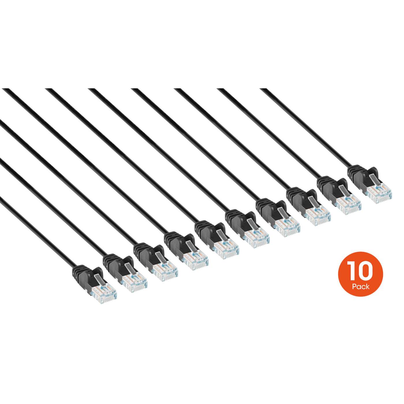 Cat6 U/UTP Slim Network Patch Cable, 20 ft., Black, 10-Pack Image 3