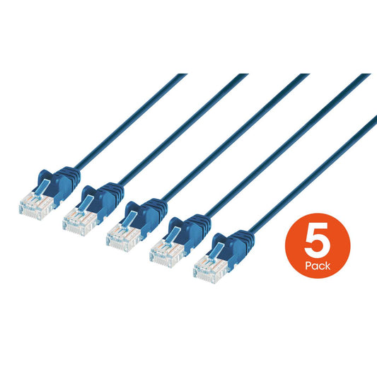 Cat6 U/UTP Slim Network Patch Cable, 25 ft., Blue, 5-Pack Image 1