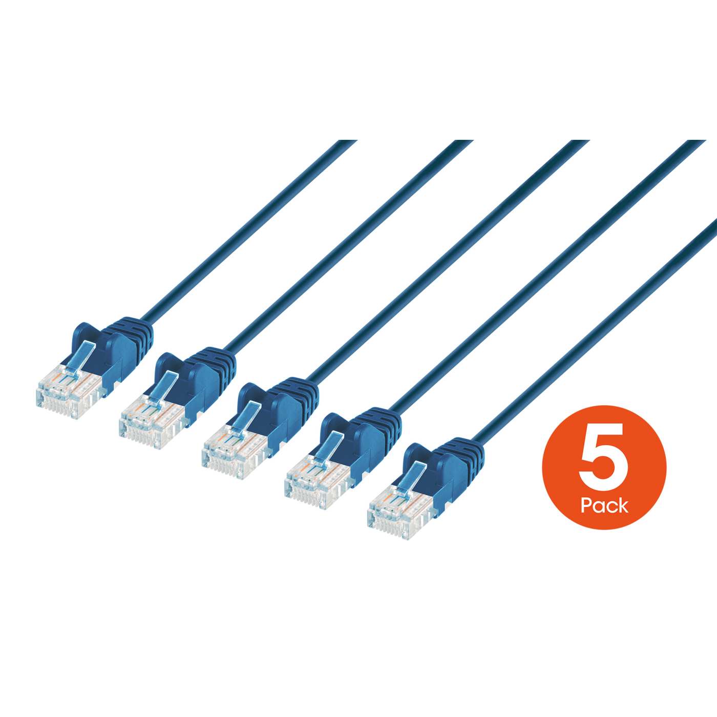 Cat6 U/UTP Slim Network Patch Cable, 25 ft., Blue, 5-Pack Image 1