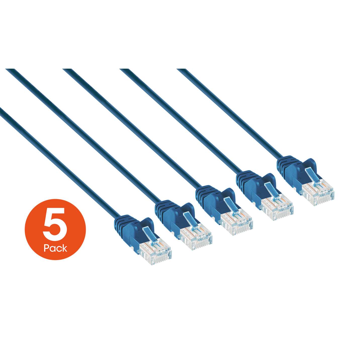 Cat6 U/UTP Slim Network Patch Cable, 25 ft., Blue, 5-Pack Image 2