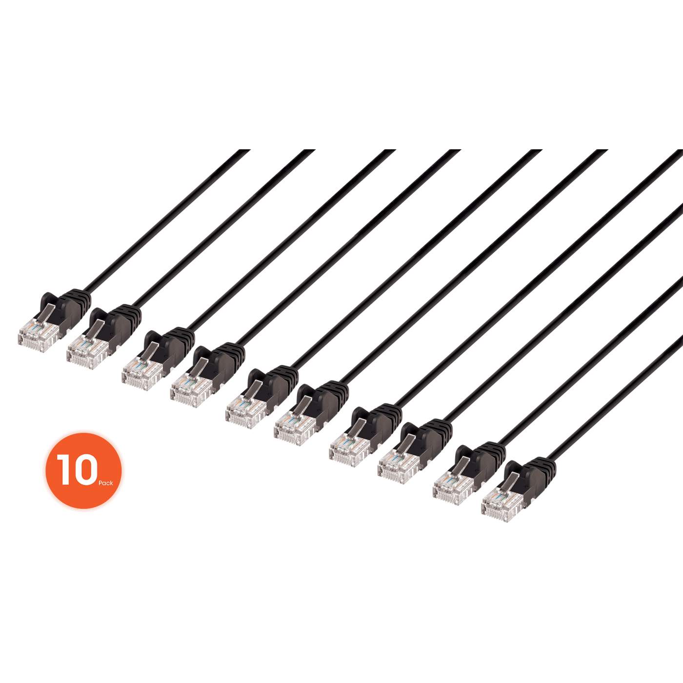 Cat6 U/UTP Slim Network Patch Cable, 3 ft., Black, 10-Pack Image 1
