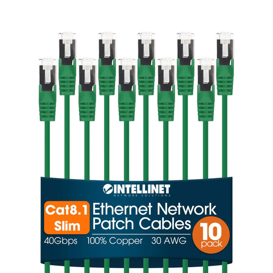 Cat8.1 U/FTP Slim Network Patch Cable, 14 ft., Green, 10-Pack Image 1