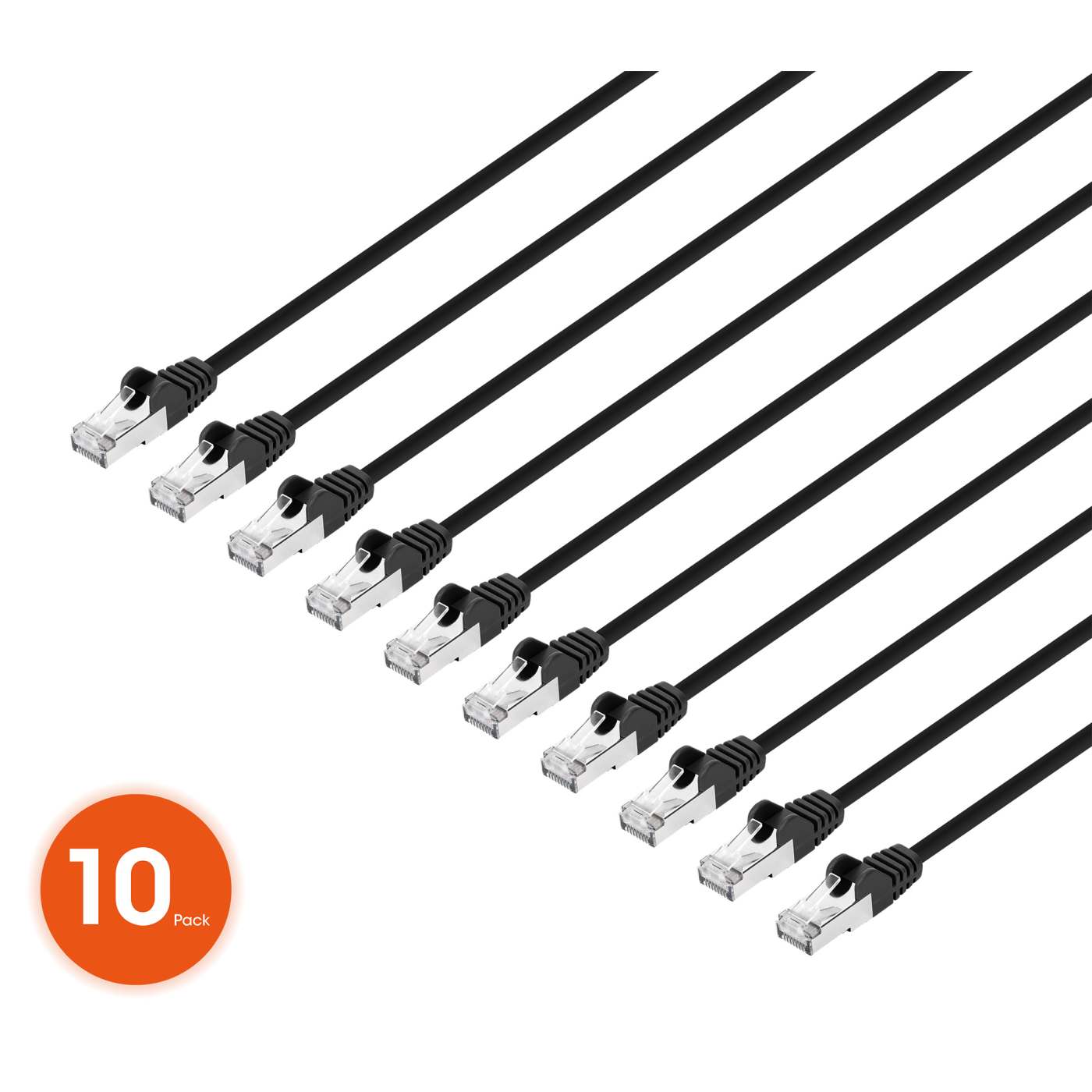 Cat8.1 U/FTP Slim Network Patch Cable, 1.5 ft., Black, 10-Pack Image 1