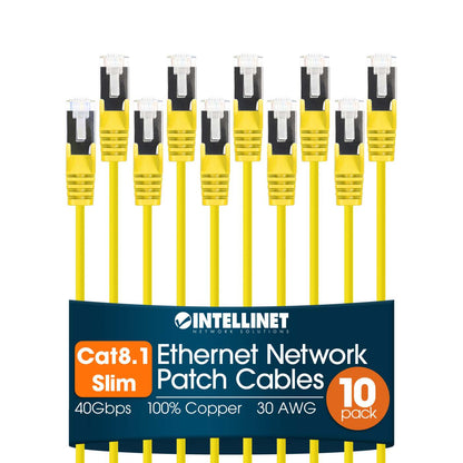 Cat8.1 U/FTP Slim Network Patch Cable, 1.5 ft., Yellow, 10-Pack Image 1