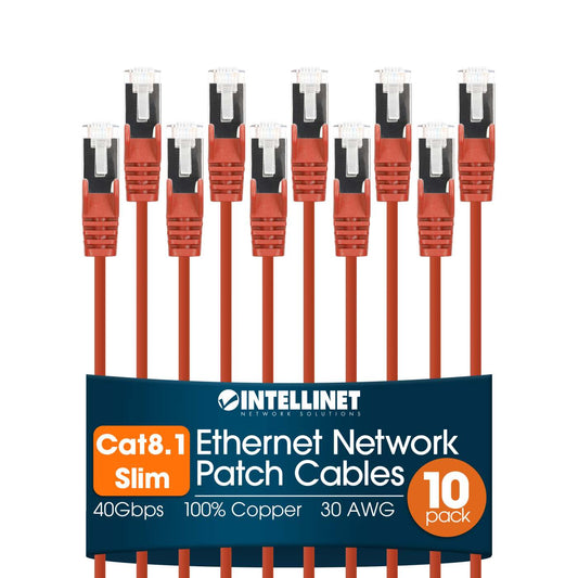 Cat8.1 U/FTP Slim Network Patch Cable, 3 ft., Red, 10-Pack Image 1