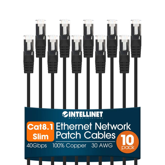 Cat8.1 U/FTP Slim Network Patch Cable, 5 ft., Black, 10-Pack Image 1
