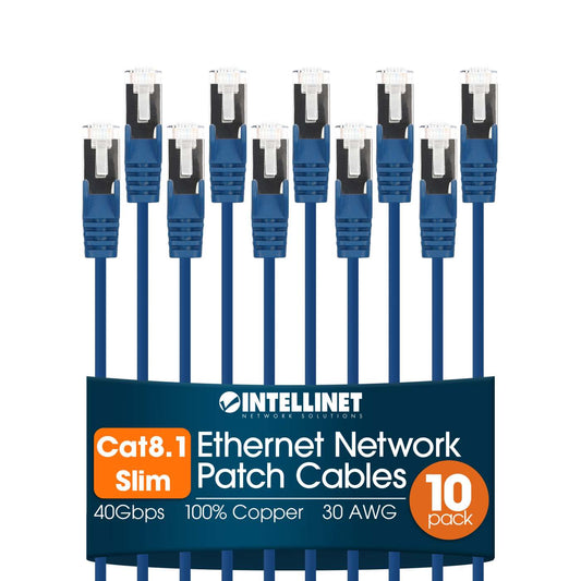 Cat8.1 U/FTP Slim Network Patch Cable, 5 ft., Blue, 10-Pack Image 1