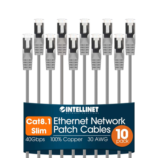 Cat8.1 U/FTP Slim Network Patch Cable, 5 ft., Gray, 10-Pack Image 1
