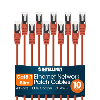 Cat8.1 U/FTP Slim Network Patch Cable, 7 ft., Red, 10-Pack Image 1