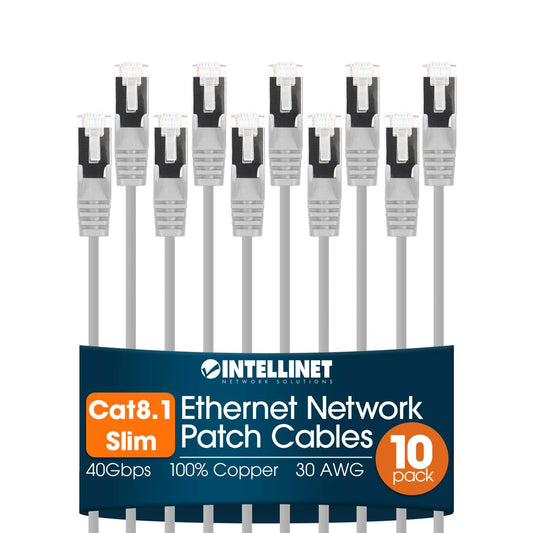 Cat8.1 U/FTP Slim Network Patch Cable, 7 ft., White, 10-Pack Image 1