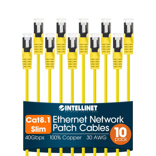Cat8.1 U/FTP Slim Network Patch Cable, 7 ft., Yellow, 10-Pack Image 1
