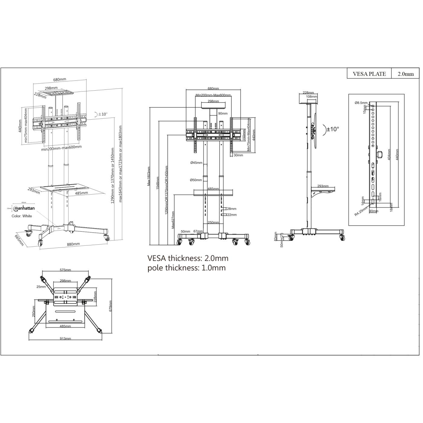 Economy Height-Adjustable Multimedia TV Cart Image 12