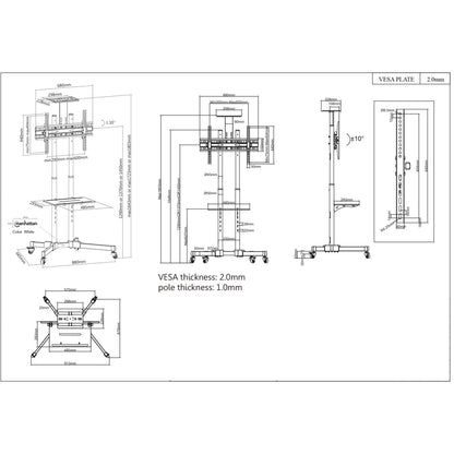 Economy Height-Adjustable Multimedia TV Cart Image 12