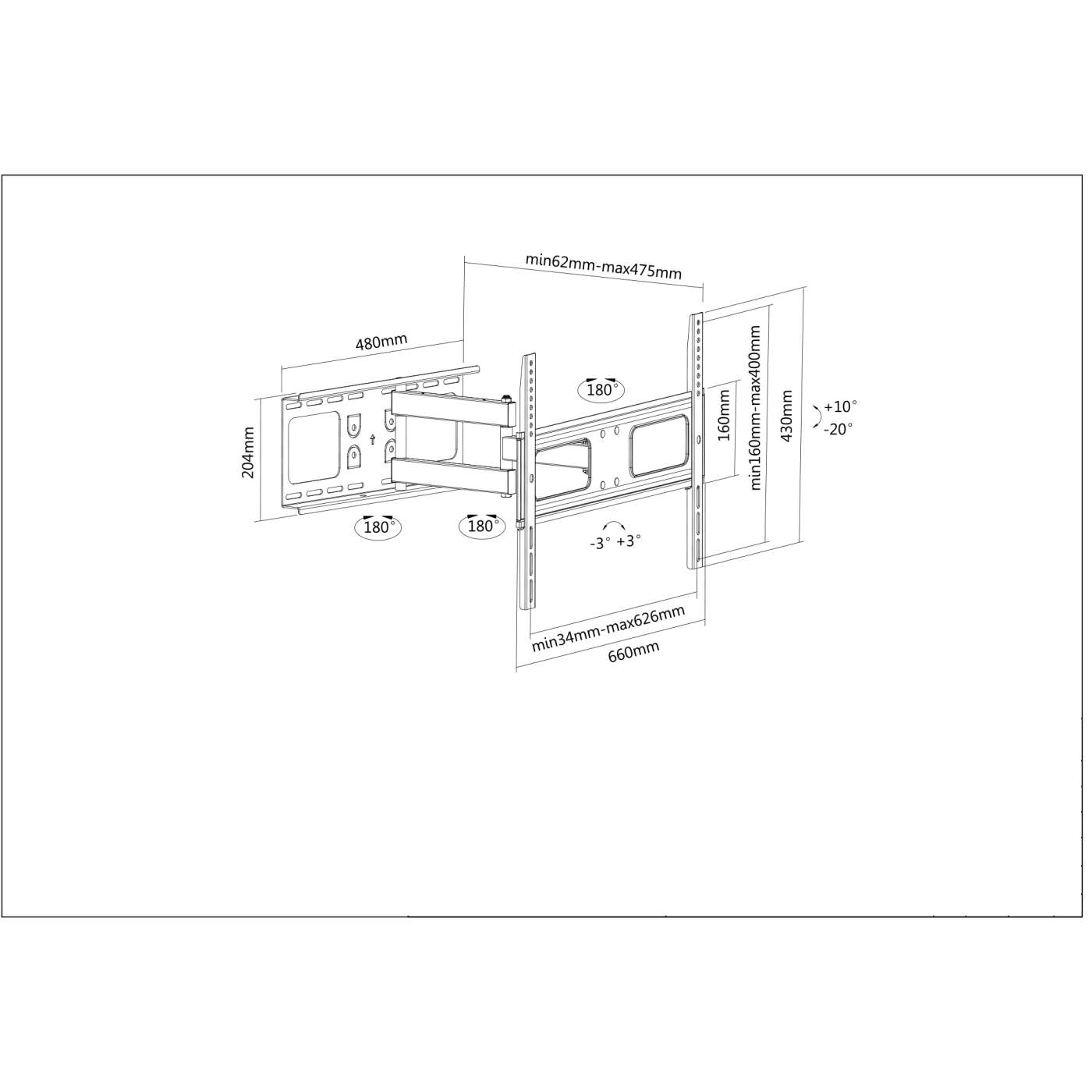 Full-Motion TV Wall Mount, for 37" to 70" Displays Image 7