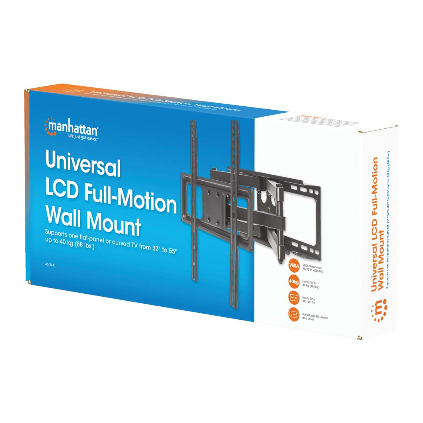 Full-Motion TV Wall Mount with Post-Leveling Adjustment, for 32" to 55" Displays Packaging Image 2
