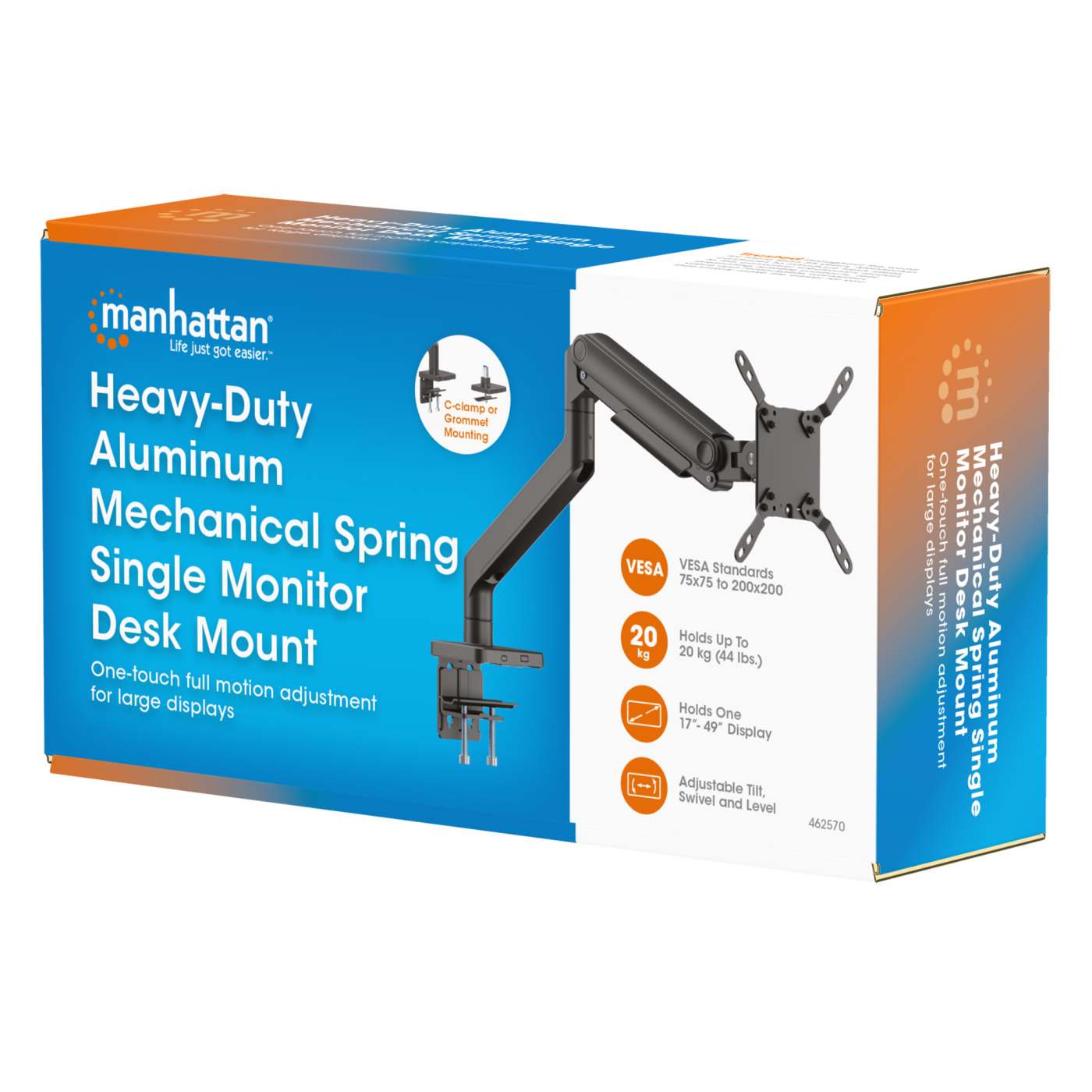 Heavy-Duty Aluminum Mechanical Spring Single Monitor Desk Mount,  for 17" to 49" Displays Packaging Image 2