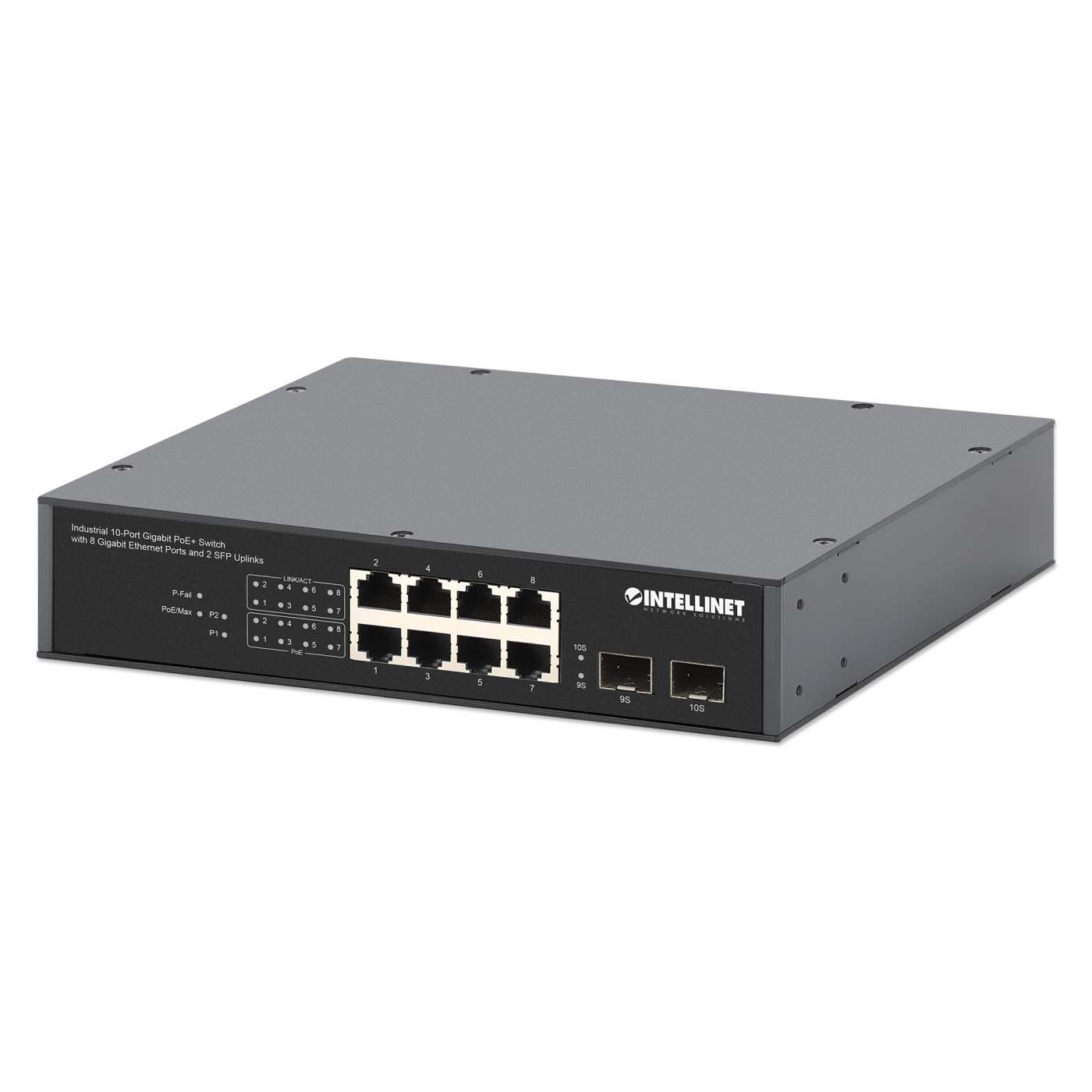 Industrial 10-Port Gigabit PoE+ Switch with 8 Gigabit Ethernet Ports and 2 SFP Uplinks Image 1