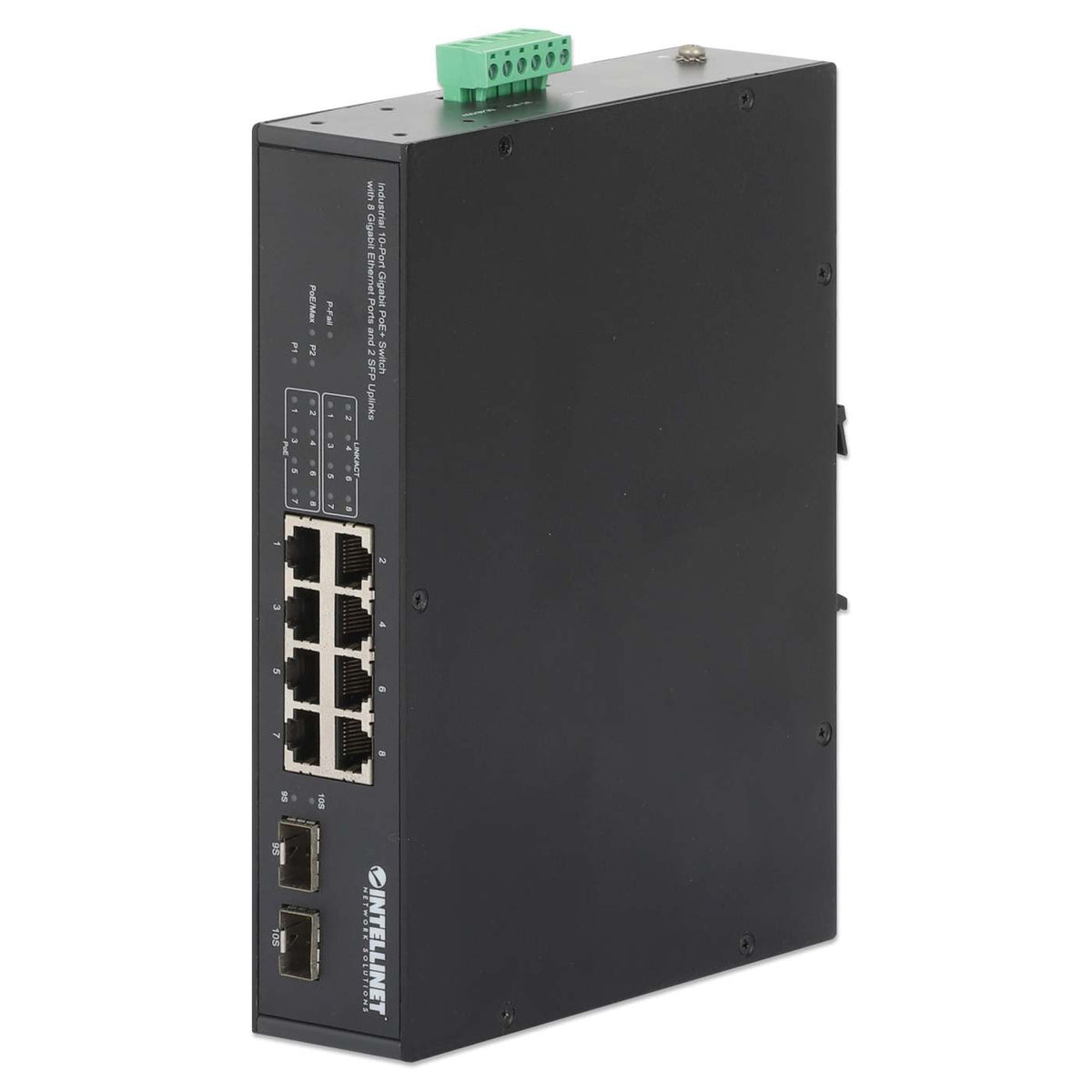 Industrial 10-Port Gigabit PoE+ Switch with 8 Gigabit Ethernet Ports and 2 SFP Uplinks Image 1