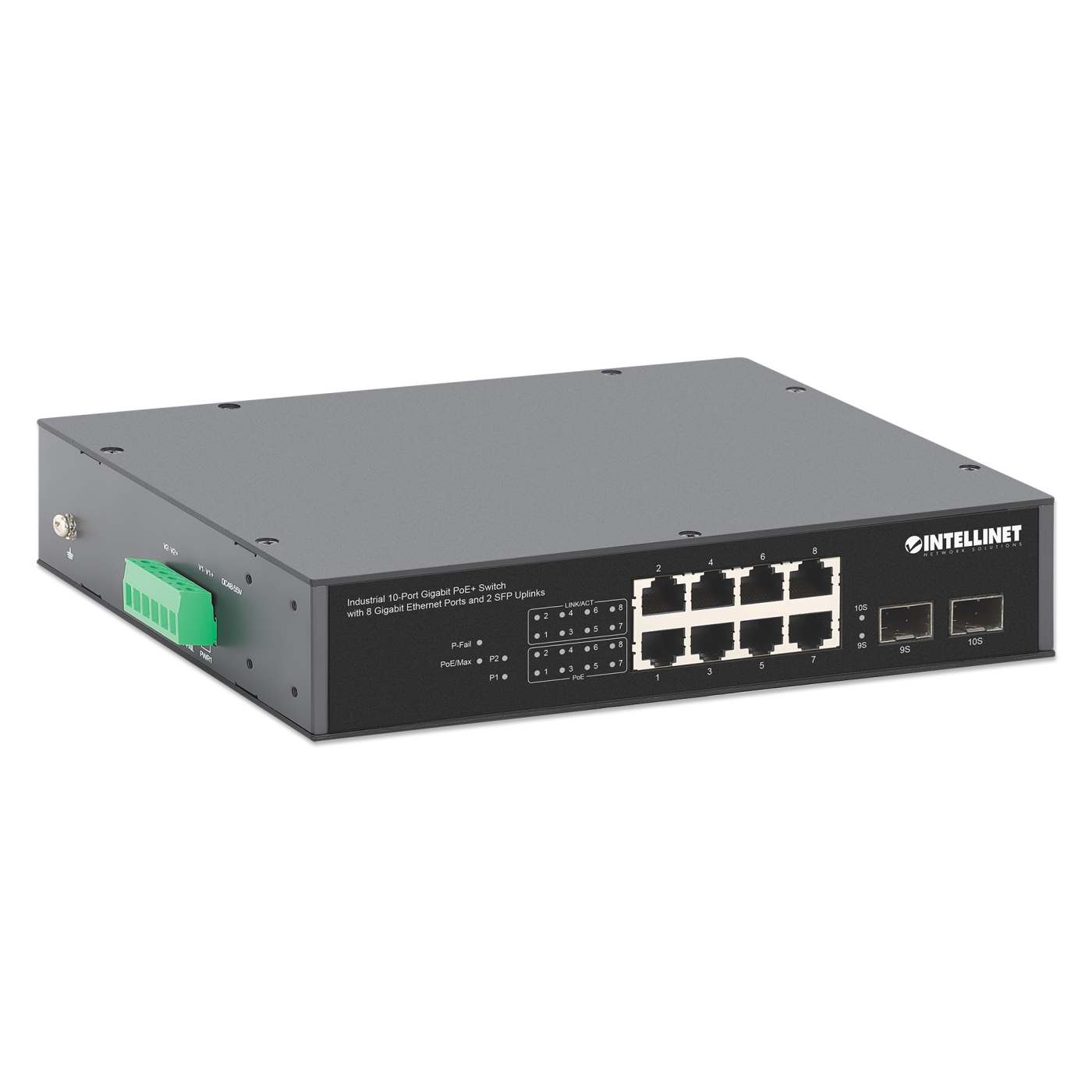 Industrial 10-Port Gigabit PoE+ Switch with 8 Gigabit Ethernet Ports and 2 SFP Uplinks Image 2