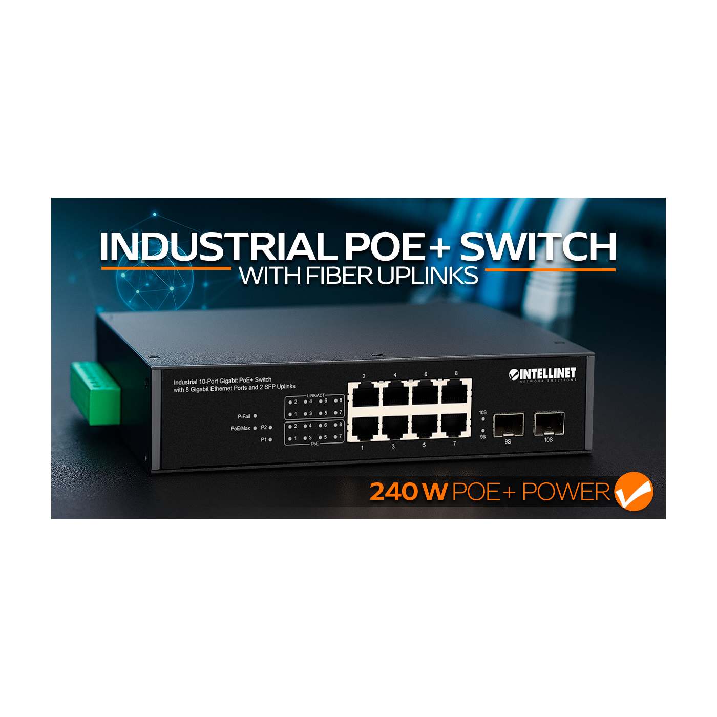 Industrial 10-Port Gigabit PoE+ Switch with 8 Gigabit Ethernet Ports and 2 SFP Uplinks Image 8