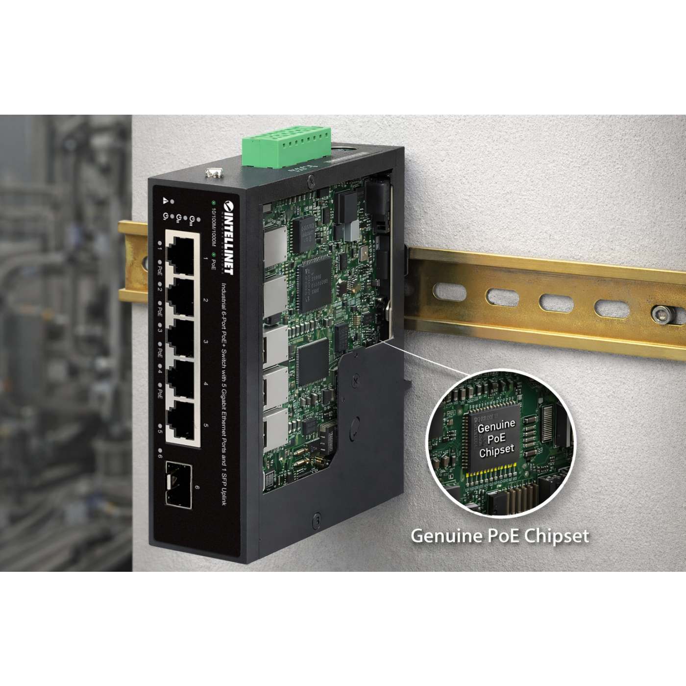 Industrial 6-Port PoE+ Switch with 5 Gigabit Ethernet Ports and 1 SFP Uplink Image 12