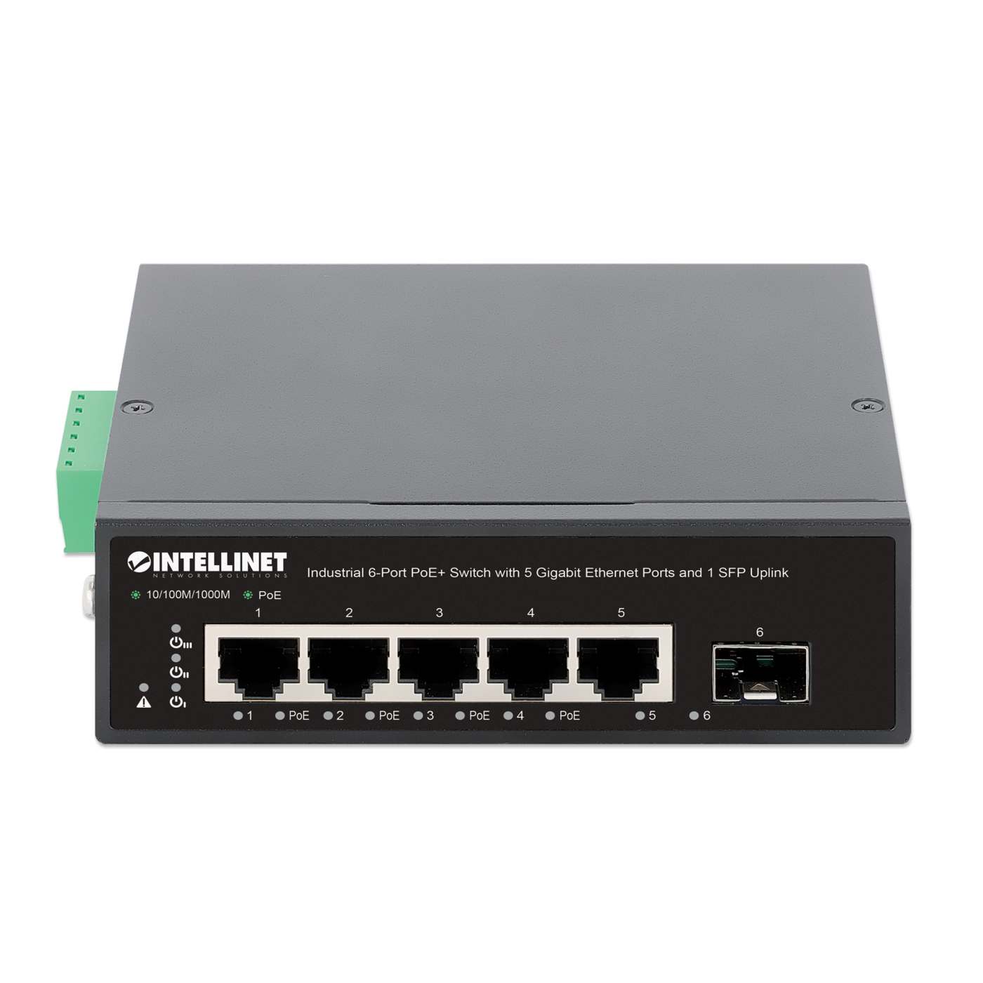 Industrial 6-Port PoE+ Switch w/ 5 GbE Ports & 1 SFP Uplink (509558 ...