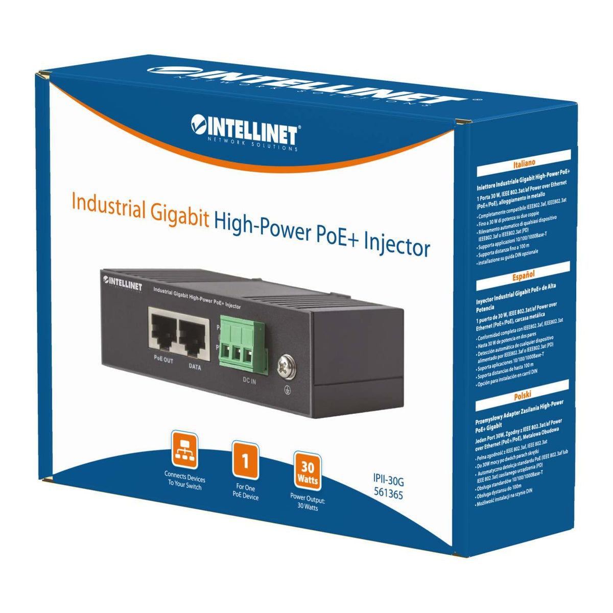Industrial Gigabit High-Power PoE+ Injector 30W Packaging Image 2